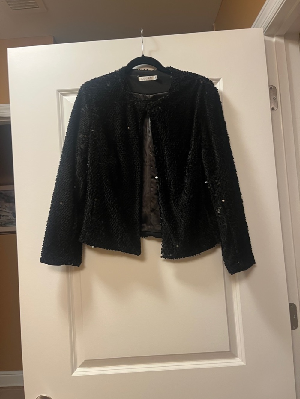 Adore Black Sequin-Trim Teddy Jacket